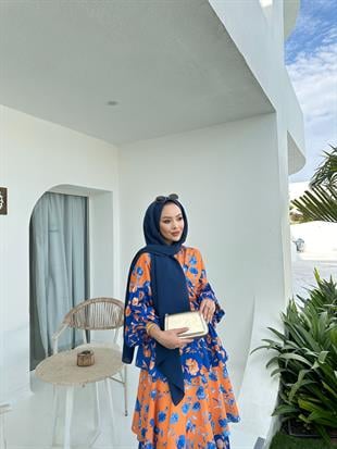 Flory Elbise Oranj Mavi