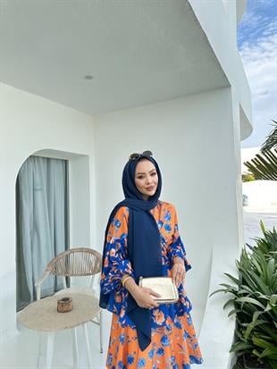 Flory Elbise Oranj Mavi