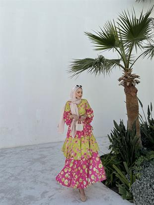 Flory Elbise Yağ Yeşili Pembe