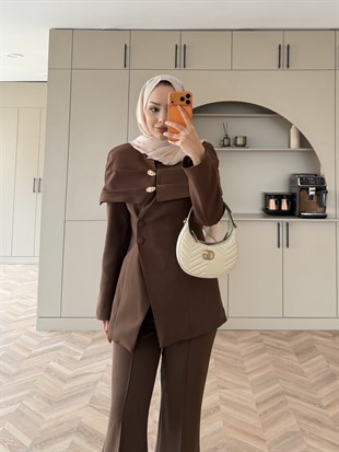 Flow Pelerinli Ceket Takım Kahve (4460) 
