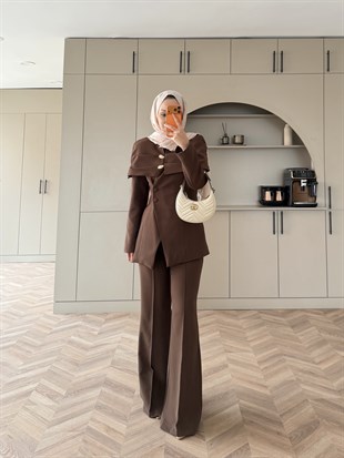 Flow Pelerinli Ceket Takım Kahve (4460) 