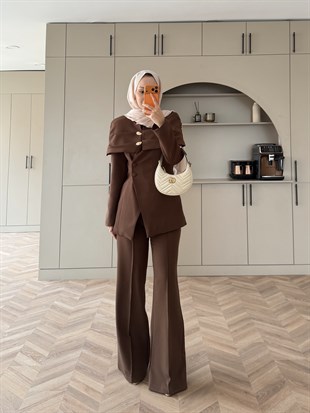 Flow Pelerinli Ceket Takım Kahve (4460) 