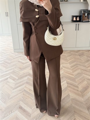 Flow Pelerinli Ceket Takım Kahve (4460) 