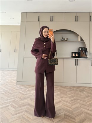 Flow Pelerinli Ceket Takım Mürdüm (4460)