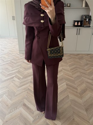 Flow Pelerinli Ceket Takım Mürdüm (4460)