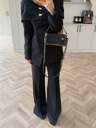 Flow Pelerinli Ceket Takım Siyah (4460)