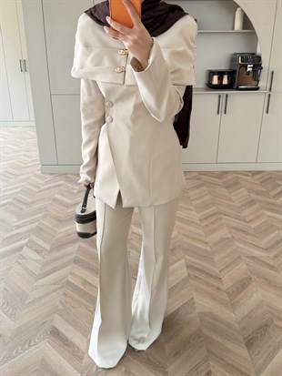 Flow Pelerinli Ceket Takım Taş (4460)