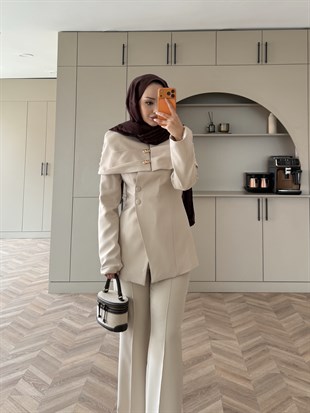 Flow Pelerinli Ceket Takım Taş (4460)