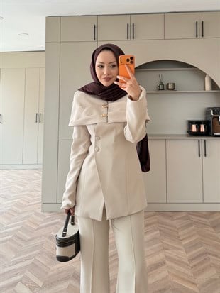 Flow Pelerinli Ceket Takım Taş (4460)