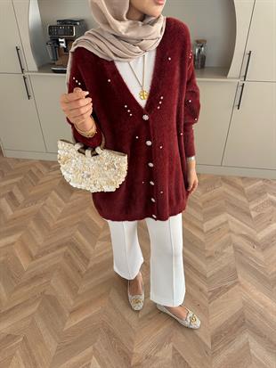 Frida Angora Hırka Bordo