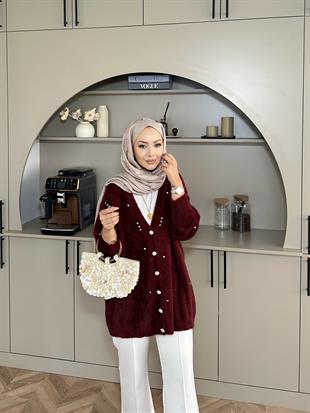 Frida Angora Hırka Bordo