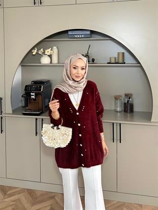 Frida Angora Hırka Bordo