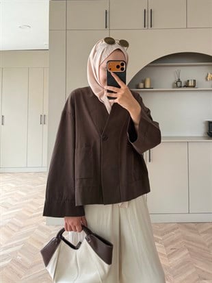 Front Düğmeli Bluz Kahve (5461)