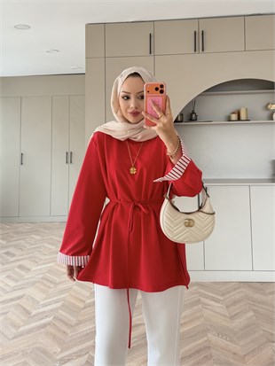 Garnili Oversize Sweat Kırmızı (3521)
