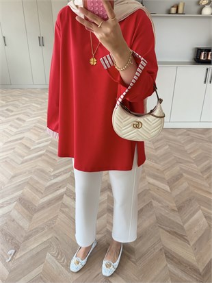Garnili Oversize Sweat Kırmızı (3521)