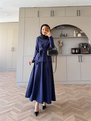 Gazel Önden Yırtmaçlı Etekli Takım Lacivert (4417)