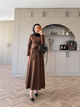 Gazel Önden Yırtmaçlı Etekli Takım Acı Kahve (4417)