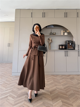 Gazel Önden Yırtmaçlı Etekli Takım Acı Kahve (4417)