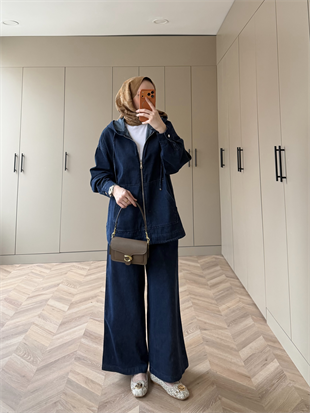 Geniş Pantolonlu Kot Takım Lacivert (6036)