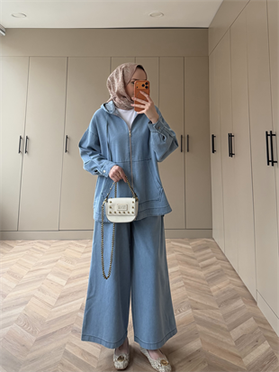 Geniş Pantolonlu Kot Takım Mavi (6036)