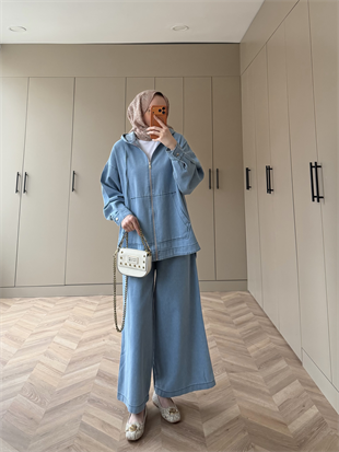 Geniş Pantolonlu Kot Takım Mavi (6036)