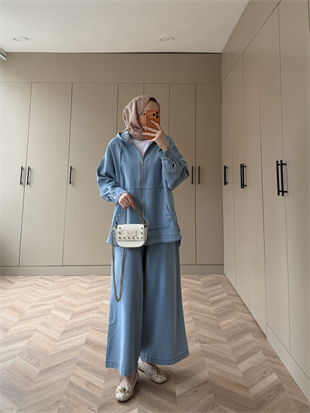 Geniş Pantolonlu Kot Takım Mavi (6036)