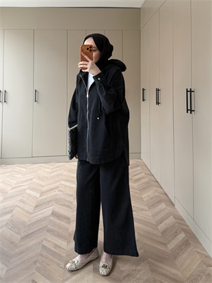 Geniş Pantolonlu Kot Takım Siyah (6036)