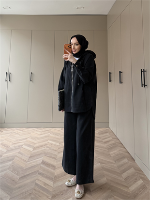 Geniş Pantolonlu Kot Takım Siyah (6036)