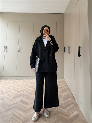 Geniş Pantolonlu Kot Takım Siyah (6036)