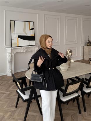 Geniş Yaka Kapitone Mont Bordo