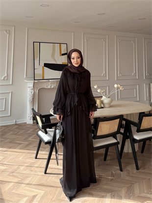 Ghalia Şifon Pantolonlu Takım Acı Kahve 