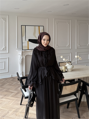 Ghalia Şifon Pantolonlu Takım Acı Kahve 