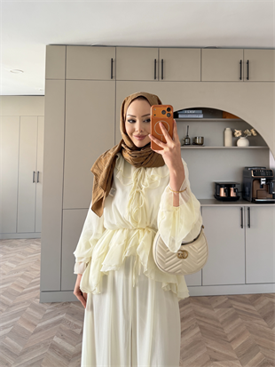 Ghalia Şifon Pantolonlu Takım Ekru (8218)