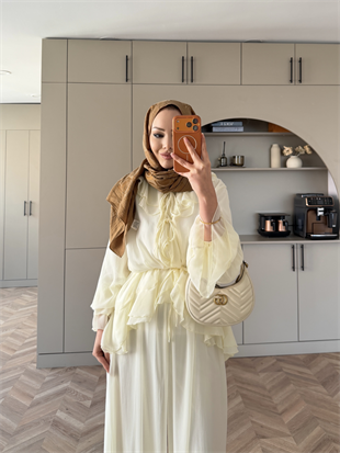 Ghalia Şifon Pantolonlu Takım Ekru (8218)