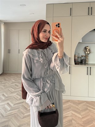 Ghalia Şifon Pantolonlu Takım Gri (8218)