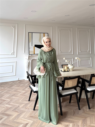 Ghalia Şifon Pantolonlu Takım Haki