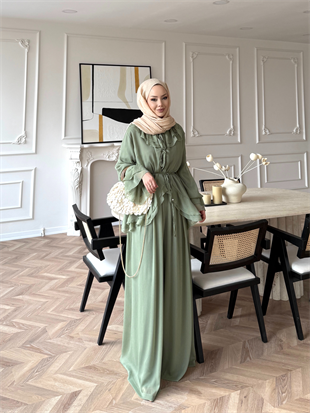 Ghalia Şifon Pantolonlu Takım Haki