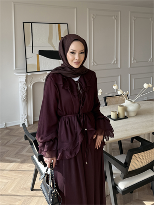 Ghalia Şifon Pantolonlu Takım Mürdüm 