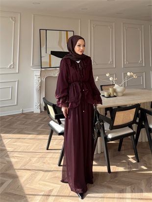 Ghalia Şifon Pantolonlu Takım Mürdüm 