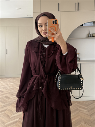 Ghalia Şifon Pantolonlu Takım Mürdüm 