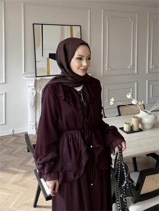 Ghalia Şifon Pantolonlu Takım Mürdüm 