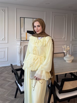 Ghalia Şifon Pantolonlu Takım Sarı (8218)