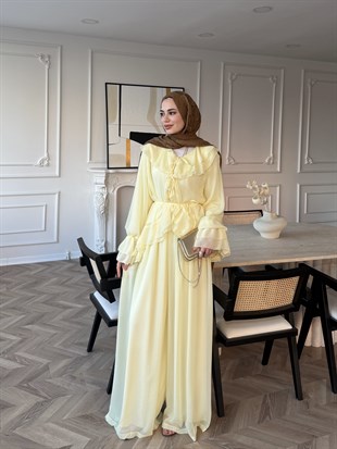 Ghalia Şifon Pantolonlu Takım Sarı (8218)