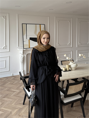 Ghalia Şifon Pantolonlu Takım Siyah