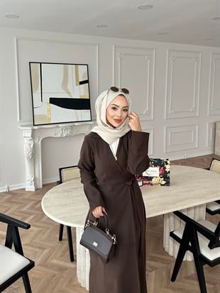 Gigi Yandan Bağlamalı Elbise Acı Kahve