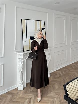 Gigi Yandan Bağlamalı Elbise Acı Kahve
