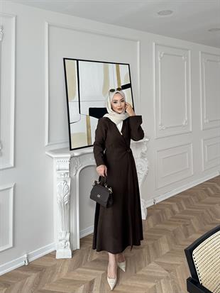 Gigi Yandan Bağlamalı Elbise Acı Kahve