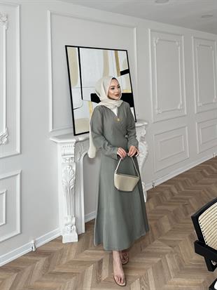 Gigi Yandan Bağlamalı Elbise Yağ Yeşili
