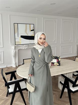 Gigi Yandan Bağlamalı Elbise Yağ Yeşili