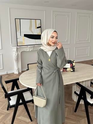 Gigi Yandan Bağlamalı Elbise Yağ Yeşili